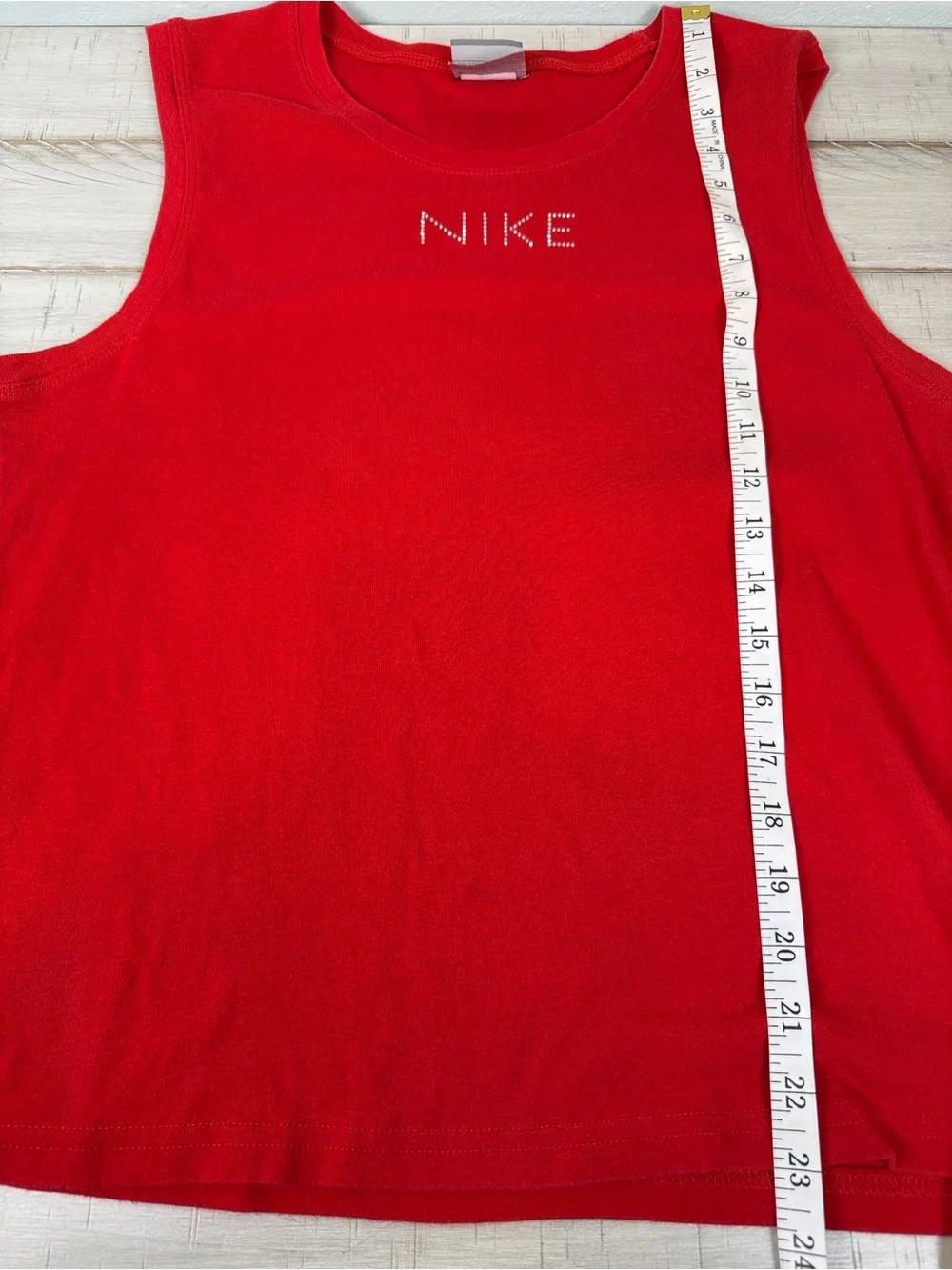 Vintage 90s/Y2K Nike Red Rhinestone Spell-out Muscle Tank Top Size L